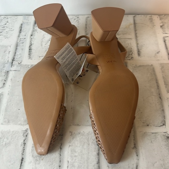 NWT Zara Block Heel Vinyl Toe Slingbacks - Picture 8 of 9